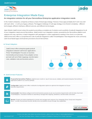 JadeConnect - The First and only ServiceNow Certified Integration Solution