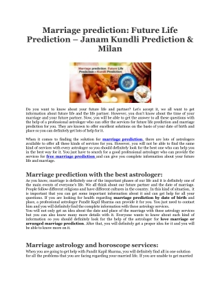 Marriage prediction: Future Life Prediction – Janam Kundli Prediction & Milan