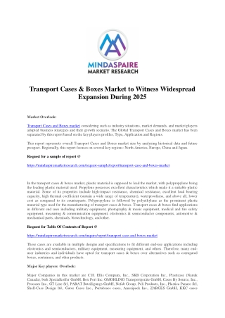 Transport Cases & Boxes Market to Witness Widespread Expansion During 2025