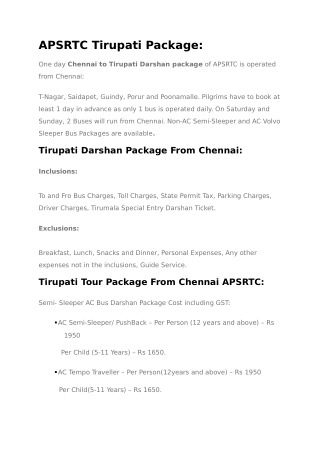 APSRTC Tirupati Darshan Package From Chennai-Tripnetra