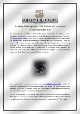 Brierley Hill Crystals – The Galore of Luxurious Wineware in the UK