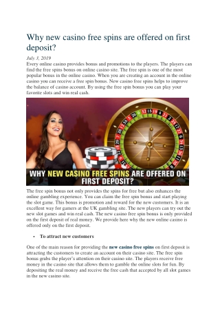 Why new casino free spins are offered on first deposit?