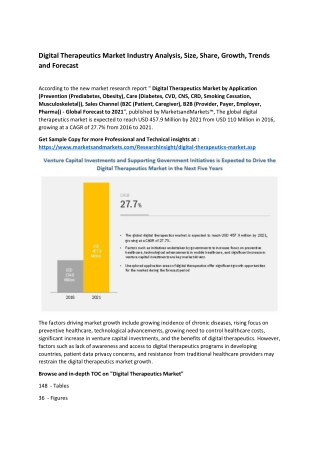 Digital Therapeutics Market Industry Analysis, Size, Share, Growth, Trends and Forecast