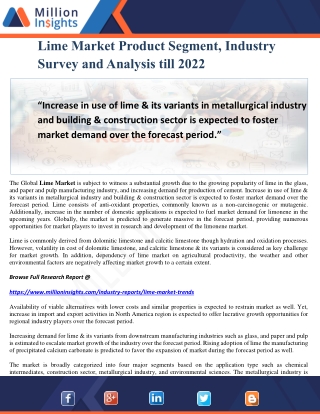 Lime Market Product Segment, Industry Survey and Analysis till 2022