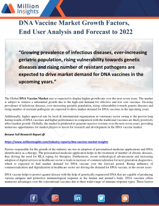 DNA Vaccine Market Growth Factors, End User Analysis and Forecast to 2022