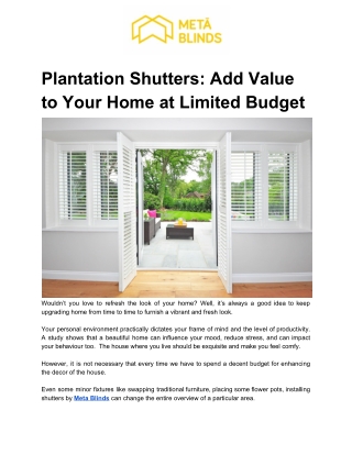 Plantation Shutters: Add Value to Your Home at Limited Budget
