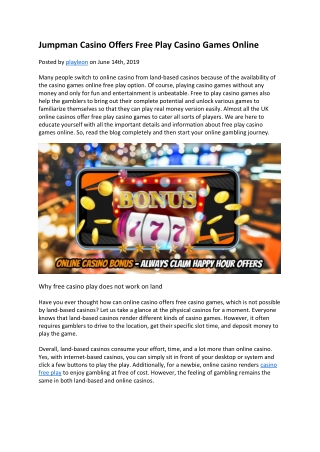 Jumpman Casino Offers Free Play Casino Games Online