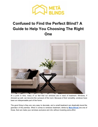 Confused to Find the Perfect Blind? A Guide to Help You Choosing The Right One