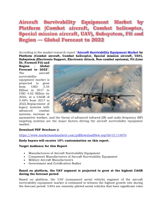 Aircraft Survivability Equipment Market by Platform, Subsystem, Fit and Region — Global Forecast to 2022