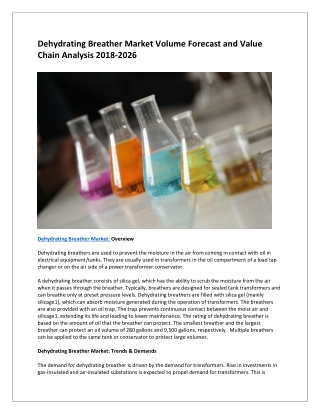 Dehydrating Breather Market Analysis, Segments, Growth and Value Chain 2018-2026