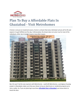 Plan To Buy a Affordable Flats In Ghaziabad - Visit MetroHomes