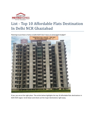 List The Top 10 Affordable Flats Destination In Delhi Ncr Ghaziabad