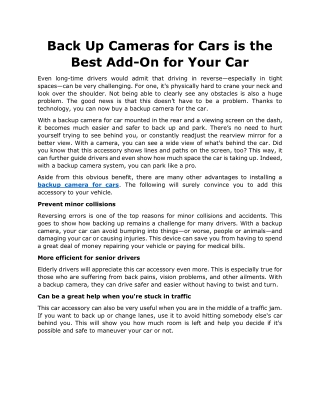 Back Up Cameras for Cars is the Best Add-On for Your Car