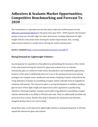 Adhesives & Sealants Market Opportunities, Competitive Benchmarking and Forecast To 2030