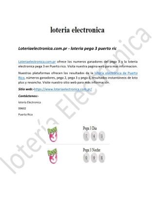 Loteriaelectronica.com.pr - loteria pega 3 puerto rico