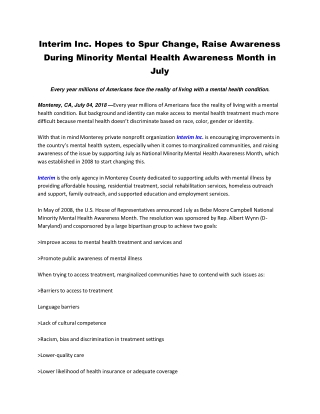 Interim Inc. Hopes to Spur Change, Raise Awareness During Minority Mental Health Awareness Month in July