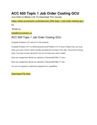 ACC 650 Topic 1 Job Order Costing GCU