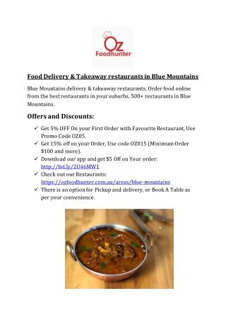 Blue Mountains Food Delivery and Takeaway Restaurants