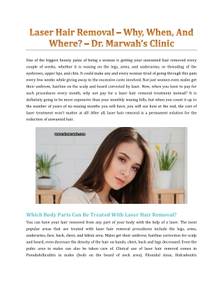 Laser Hair Removal – Why, When, And Where? - Dr. Marwah Clinic