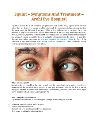 Squint – Symptoms And Treatment - Arohi Eye Hospital