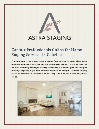 Contact Professionals Online for Home Staging Services in Oakville