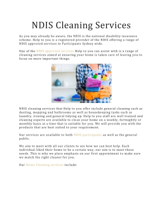 NDIS Cleaning Services