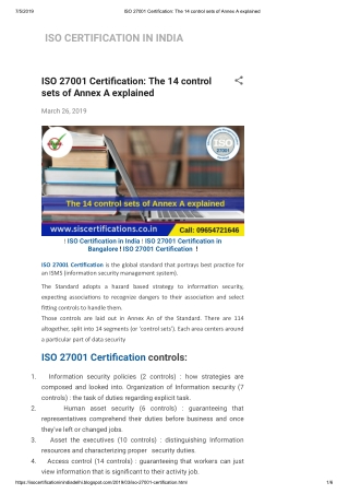 The 14 control sets of Annex A explained of ISO 27001 Certification (ISMS).