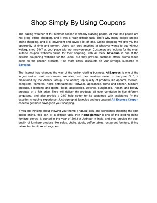 Shop Simply By Using Coupons