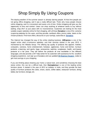 Shop Simply By Using Coupons