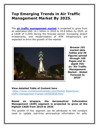 Top Emerging Trends in Air Traffic Management Market By 2025.