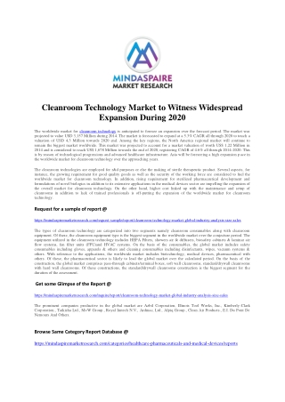 Cleanroom Technology Market to Witness Widespread Expansion During 2020