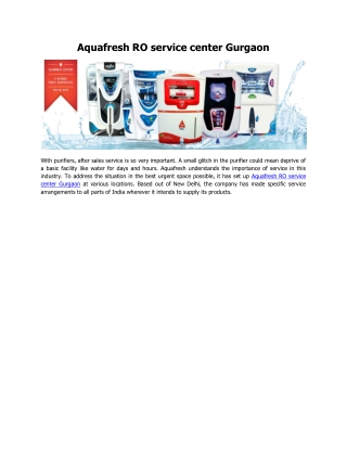 Aquafresh RO service center Gurgaon