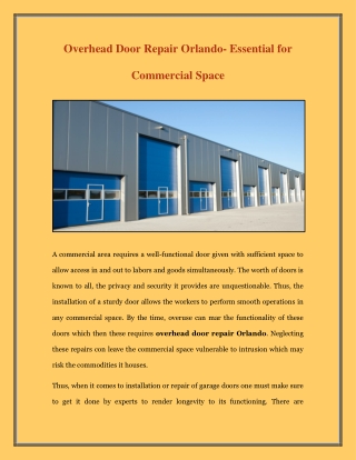 Overhead Door Repair Orlando- Essential for Commercial Space