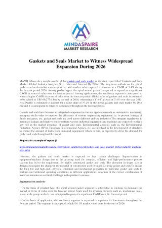 Gaskets and Seals Market to Witness Widespread Expansion During 2026