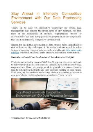 Stay Ahead in Intensely Competitive Environment with Our Data Processing Services