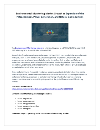 Environmental Monitoring Market Growth as Expansion of the Petrochemical, Power Generation, and Natural Gas Industries