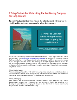 7 things to look for while hiring the best moving company for long-distance