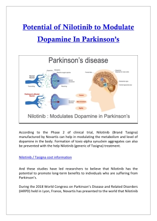 Potential of Nilotinib to Modulate Dopamine in Parkinson