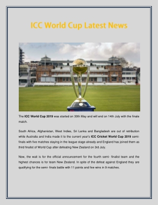 ICC World Cup Latest News