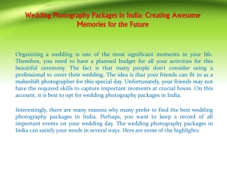 Wedding Photography Packages in India: Creating Awesome Memories for the Future