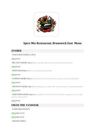 15% Off - Spice Mix Restaurant -Brunswick East - Order Food Online