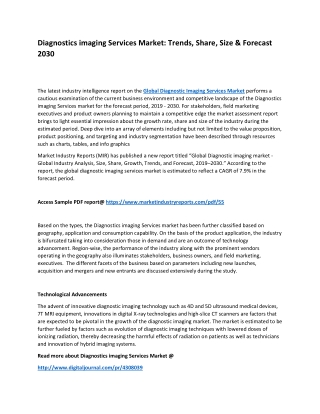 Diagnostic imaging services Market: By Business Growth, Development Factors, Application and Forecast 2030