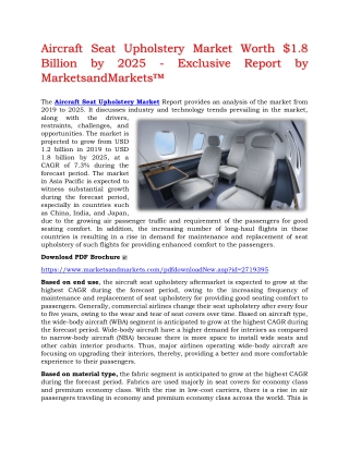 Aircraft Seat Upholstery Market Worth $1.8 Billion by 2025 - Exclusive Report by MarketsandMarkets™