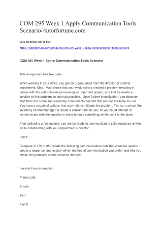 COM 295 Week 1 Apply Communication Tools Scenario//tutorfortune.com
