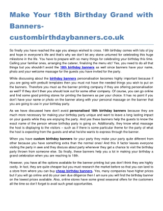 Make Your 18th Birthday Grand with Banners custombirthdaybanners.co.uk