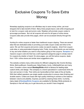 Exclusive Coupons To Save Extra Money