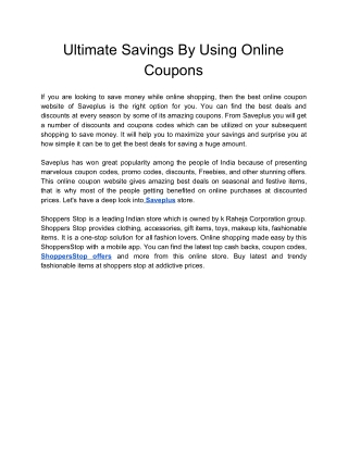 Ultimate Savings By Using Online Coupons