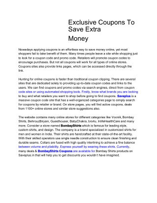 An Exclusive Coupons To Save Extra Money