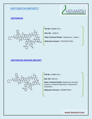 Daptomycin Impurities Manufacturer | Suppliers | Hemarsh Technologies