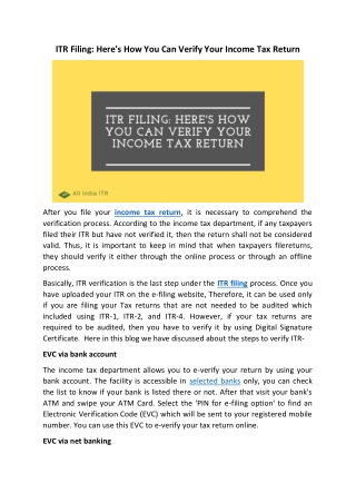 ITR Filing: Here's How You Can Verify Your Income Tax Return